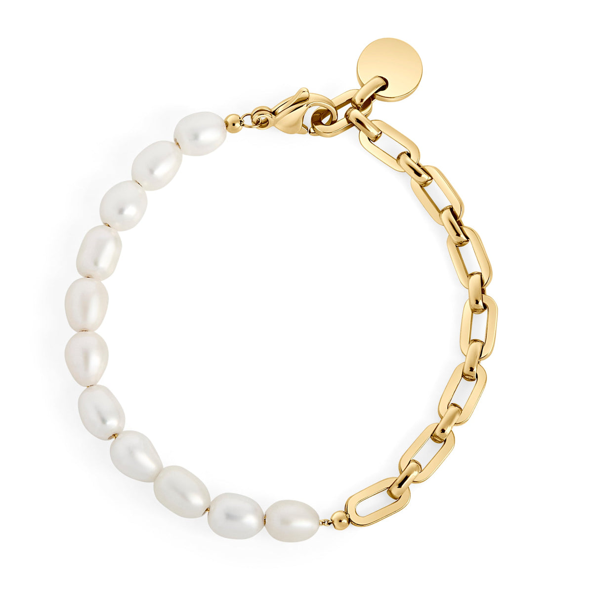 Gold Bracelet Half Links Half Real Pearls