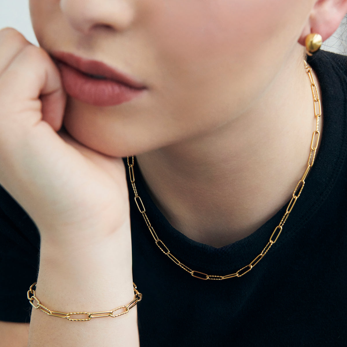 Gold Paperclip Stainless Steel Necklace Allergy Free MIAJWL