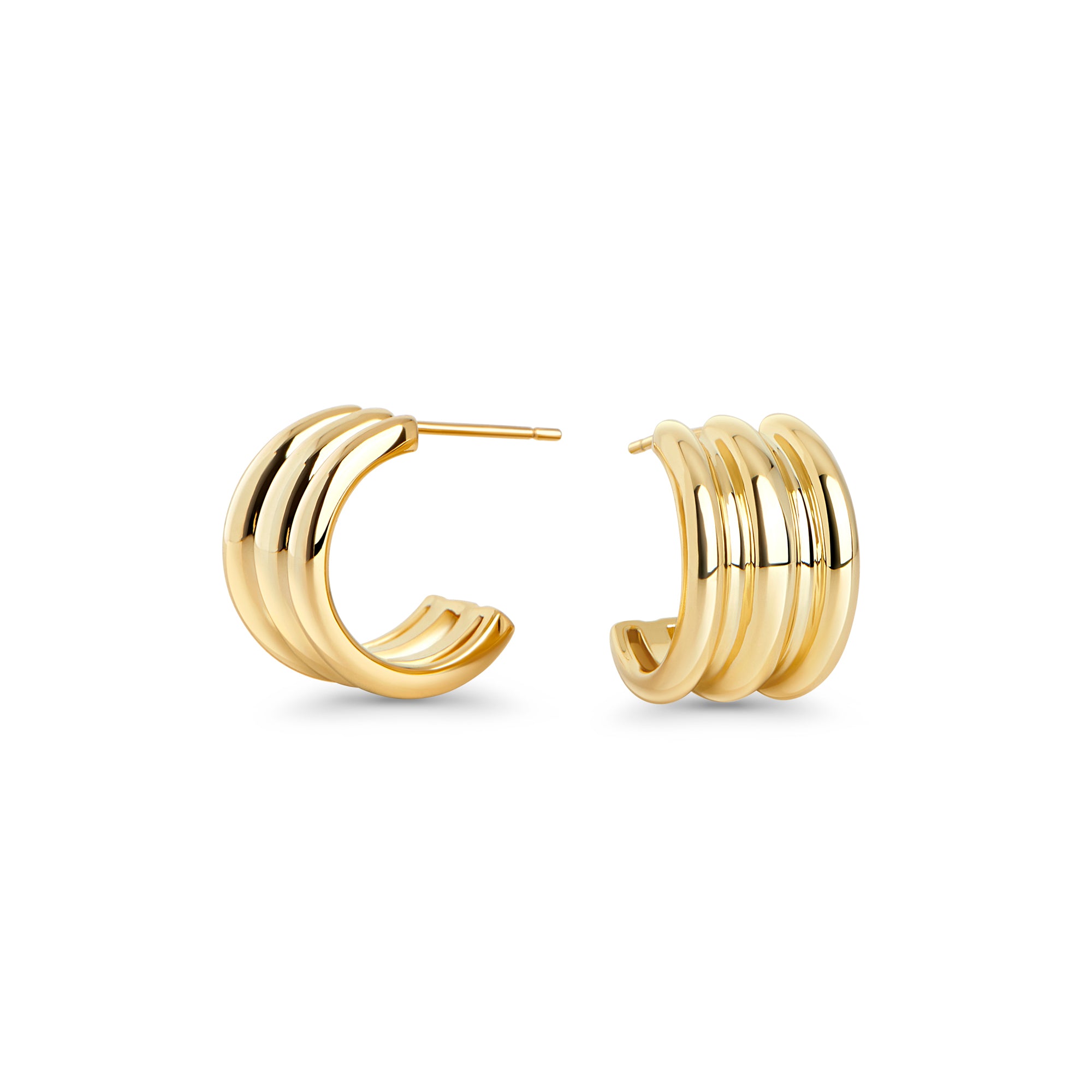 Trrendy gold stainless steel 3 rows hoop earrings safe for sensitive skin MIAJWL