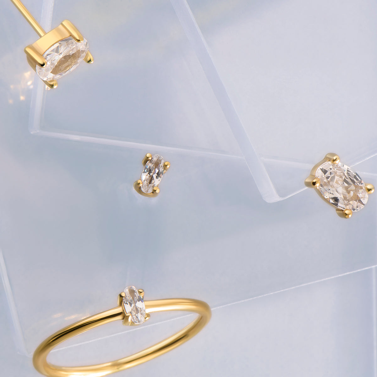 Gold Mini Oval CZ Stud Earrings Stainless Steel MIAJWL – Mia