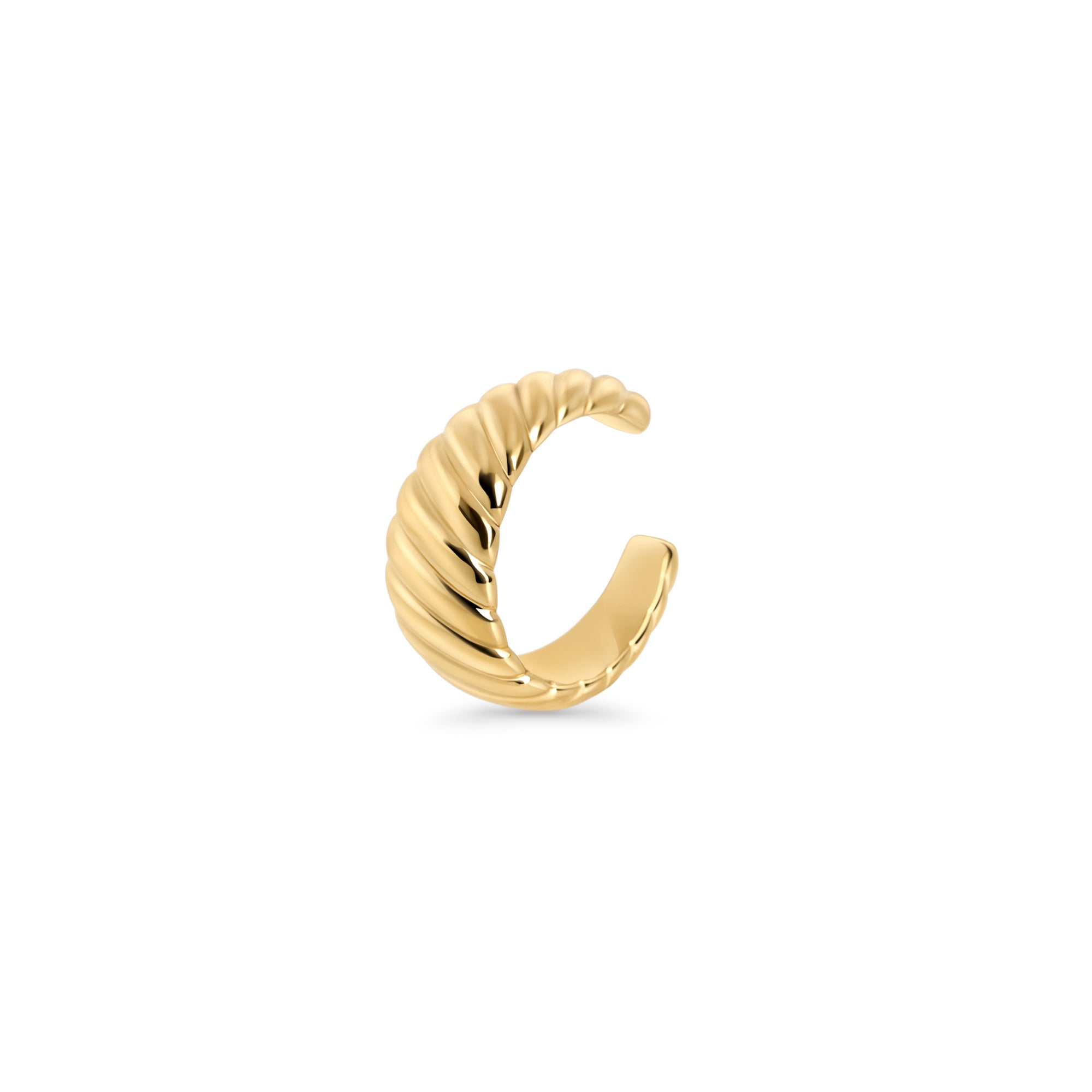 Gold twisted ear cuff, top-rated and best for sensitive ears, allergy-free and hypoallergenic surgical stainless steel, waterproof, non tarnish, safe and designed to prevent skin irritation.