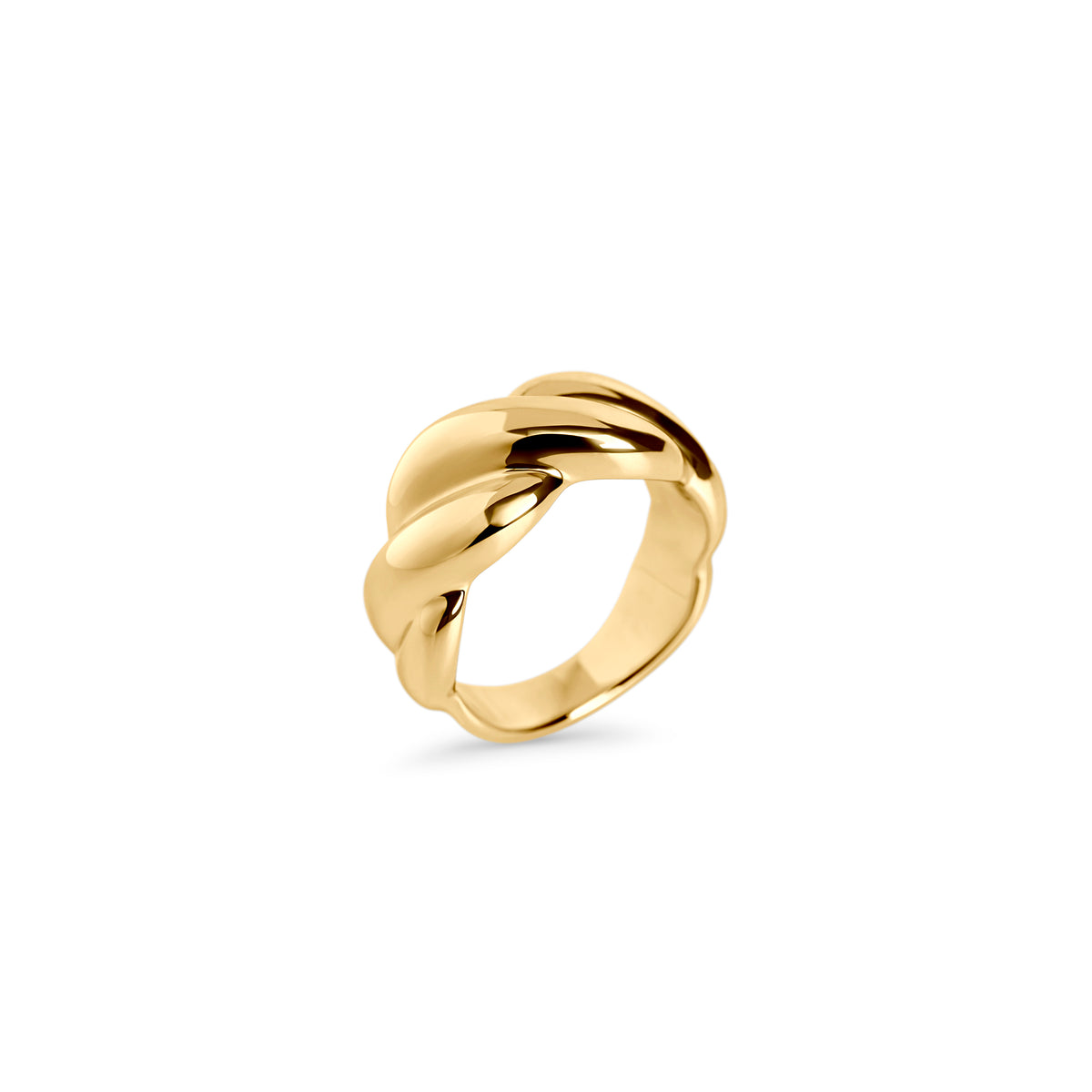 Polished gold ring with a wide twisted braid design on a white background. Nickel-free, waterproof & tarnish-resistant stainless steel ring for sensitive skin, minimalist luxury jewelry by Mia Bijoux Canada.
Bague dorée polie au design large torsadé sur fond blanc. Bague en acier inoxydable sans nickel, résistante à l'eau et anti-ternissement pour peaux sensibles, bijouterie de luxe minimaliste par Mia Bijoux Canada.