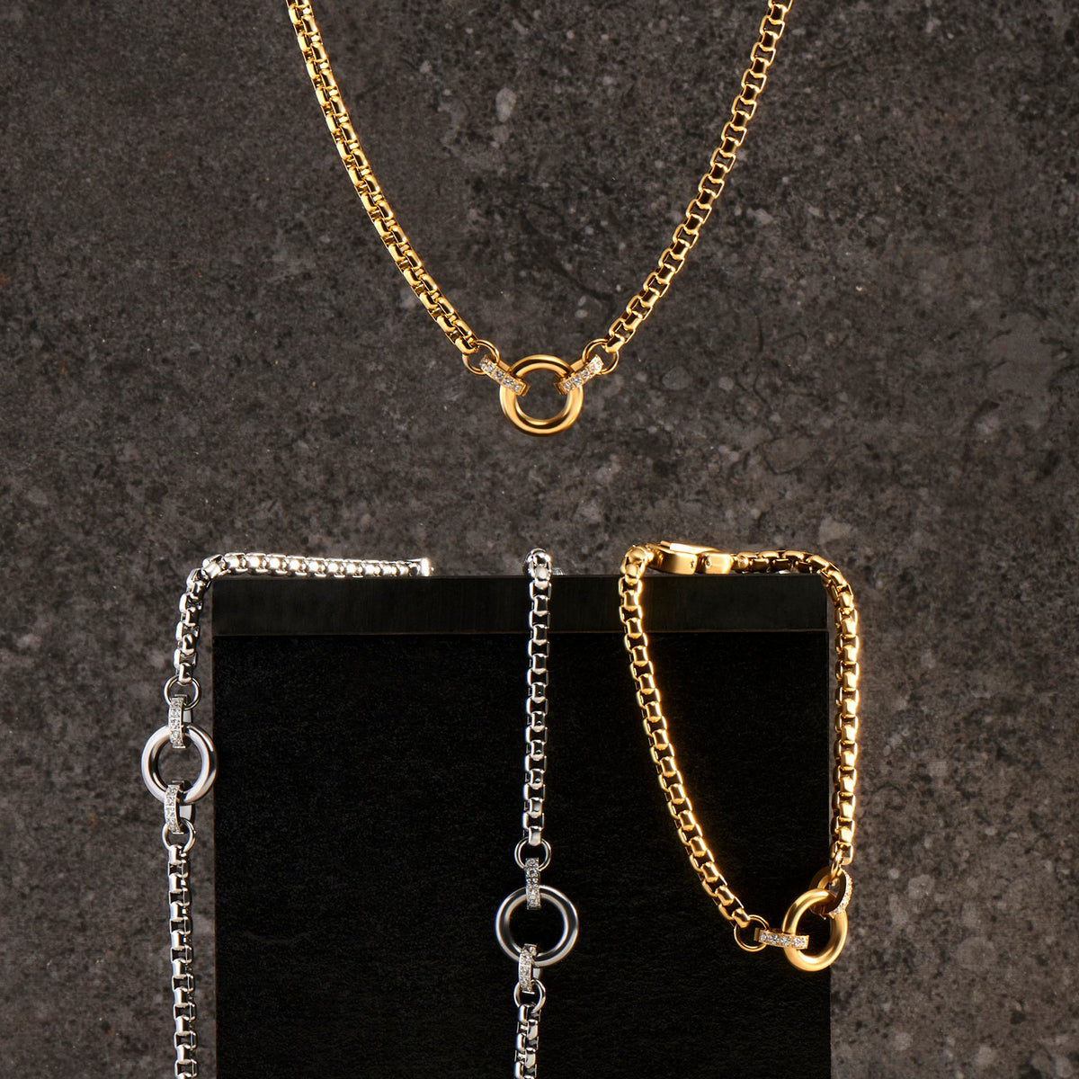 Gold Box Chain Bracelet Big Circle Surgical Steel MIAJWL – Mia