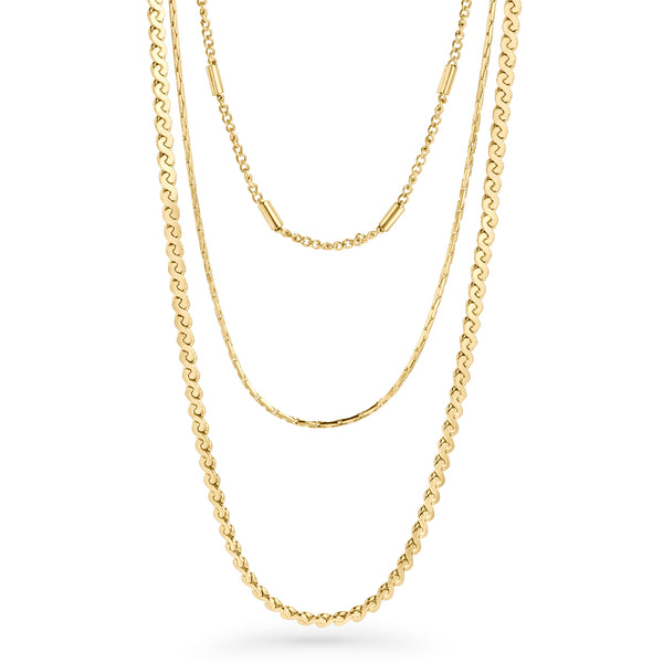 Collier Long Triple Rang Doré Rétro - Occasion Bon état