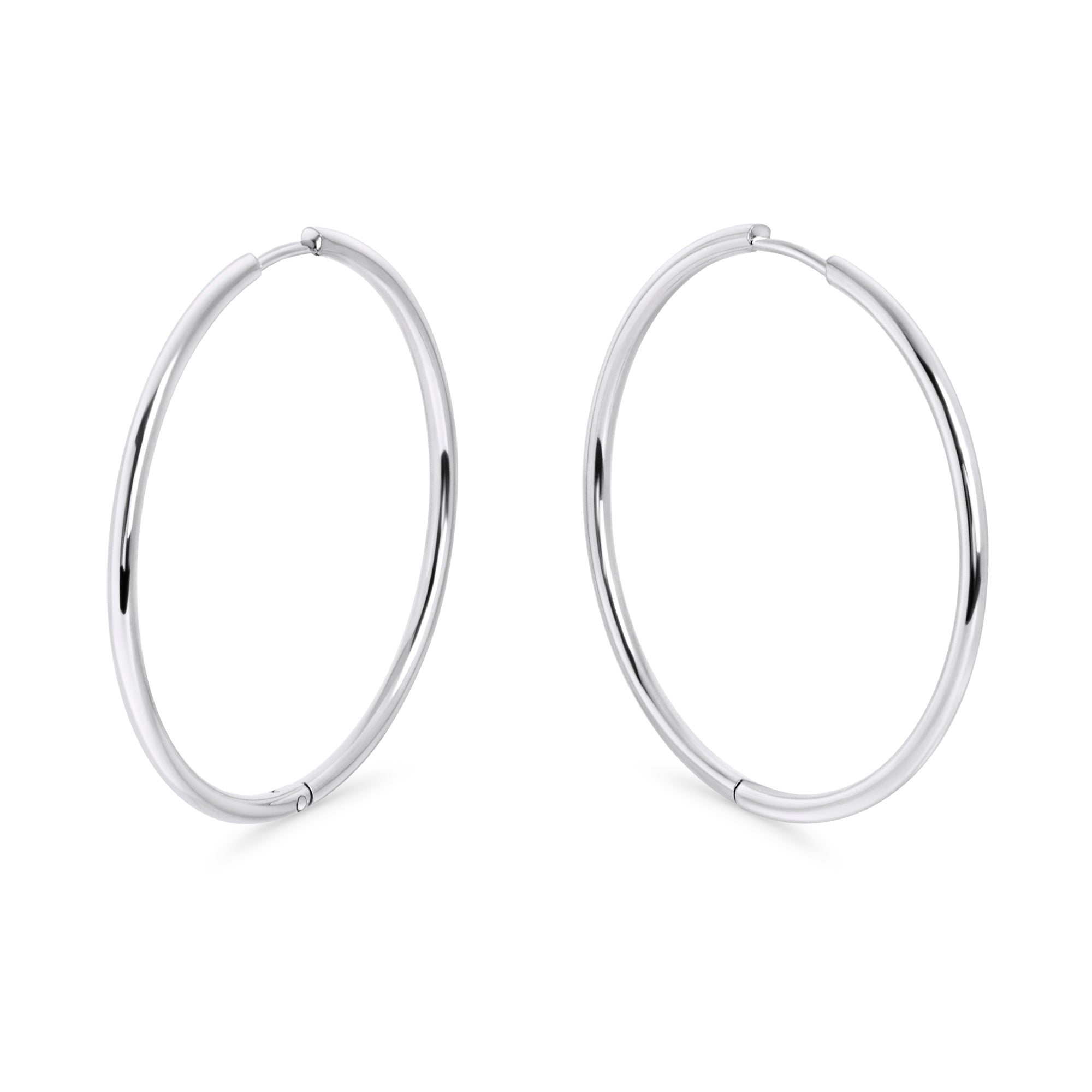 Large Plain 45mm Silver Hoop Huggie Earrings | Waterproof | MIAJWL
