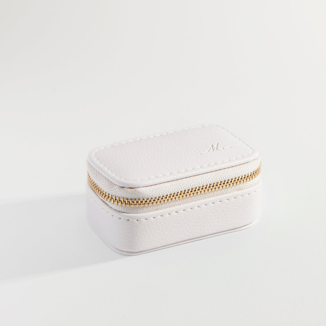 Mini Boîte à Bijoux En Cuir Pleine Fleur - Porte-monnaie Portable, étui Voyage Pour Petits Objets (blanc)