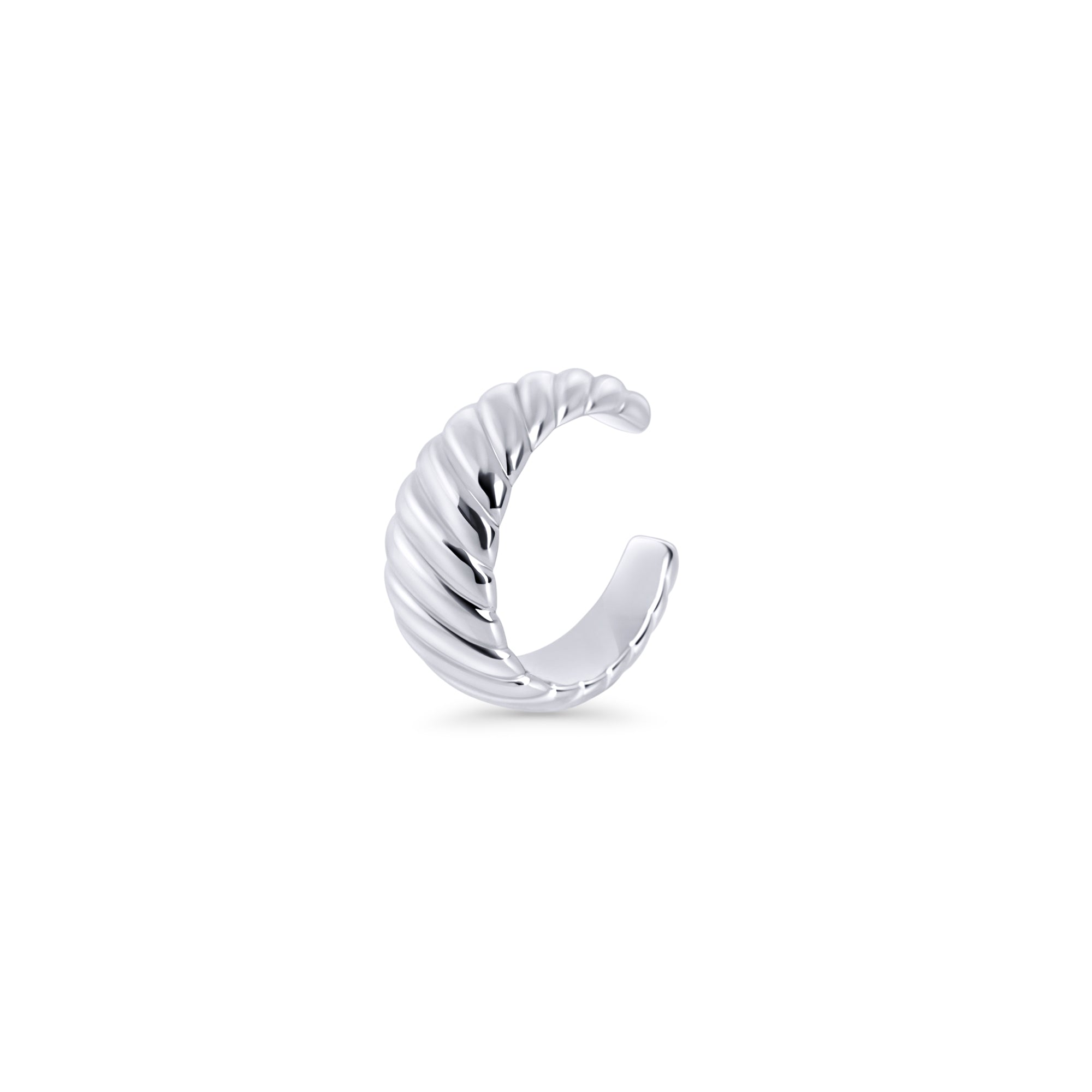Silver twisted ear cuff, top-rated and best for sensitive ears, allergy-free and hypoallergenic surgical stainless steel, waterproof, non tarnish, safe and designed to prevent skin irritation.
