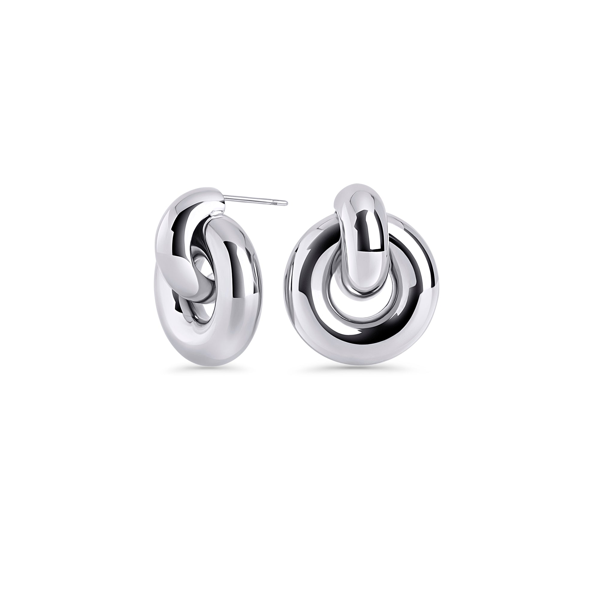 Silver chunky double hoop drop earrings – nickel-free, waterproof & tarnish-resistant stainless steel statement earrings for sensitive ears, top-rated affordable luxury jewelry by Mia Bijoux Canada