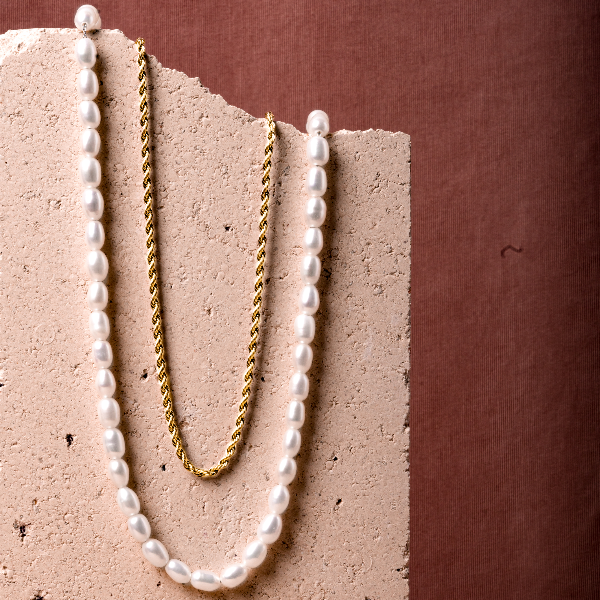 Collier de perles et chaine torsadée en acier inoxydable en or résistant à l'eau pour peau sensible MIA BIJOUX